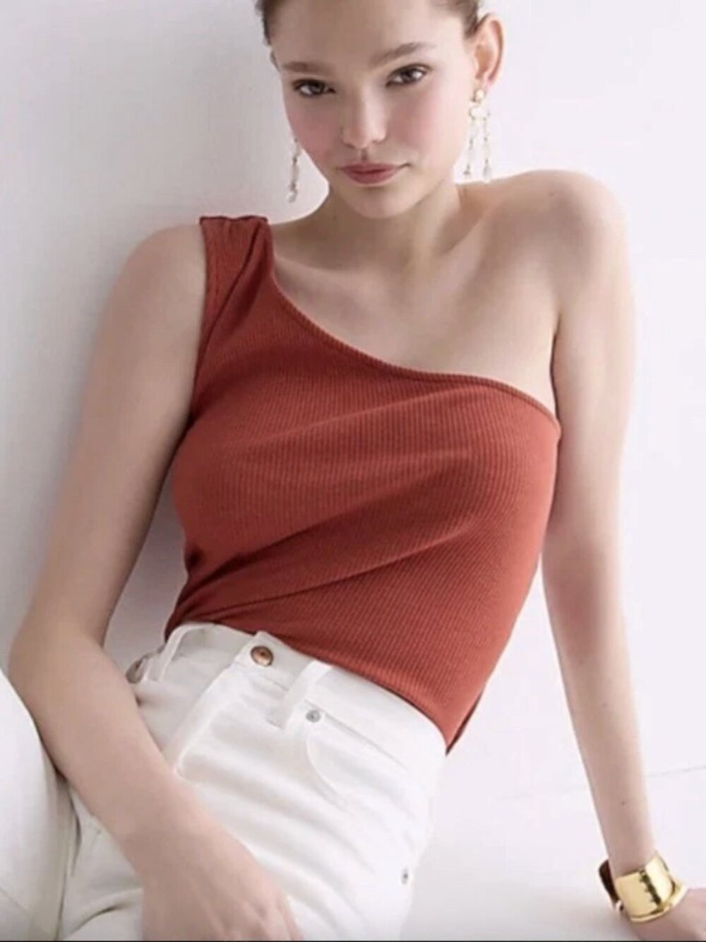 J. Crew One Shoulder Vintage Rib Tank Top Cotton Modal
